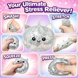 Unicorn Glitter Dumpling Squishy with Bamboo Steamer Box – Bead Sensory Toy