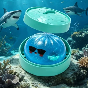 Marine Shark Glitter Dumpling Squishy with Box – Slow-Rise Sensory Toy
