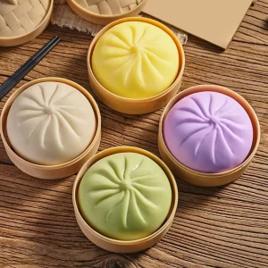 Colorful Dumpling Squishy with Steamer – Soft Slow-Rise Sensory Toy