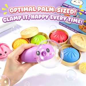 Dumpling Bubble-Blowing Squishy Set with Steamer – Rare Stretchy Fidget Toy