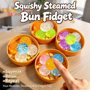 5-Piece Mini Dumpling Squishy Set with Steamer – Soft Sensory Toys