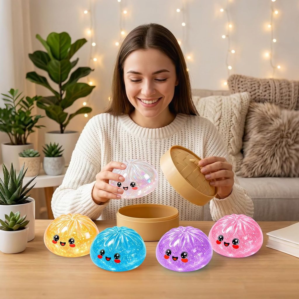 Pink Glitter Bao Squishy with Storage Box