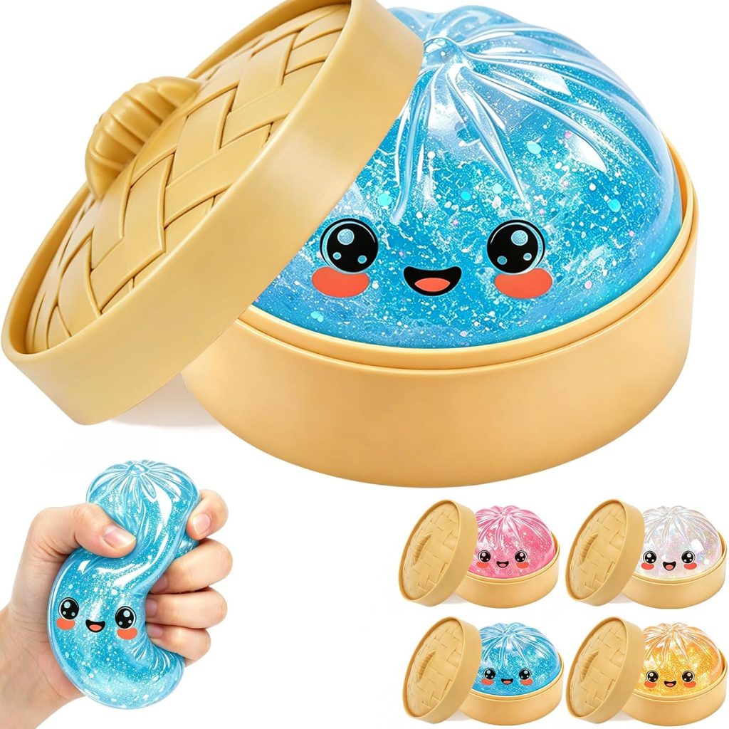 Glitter Dumpling Fidget Toy in a Steamer Box