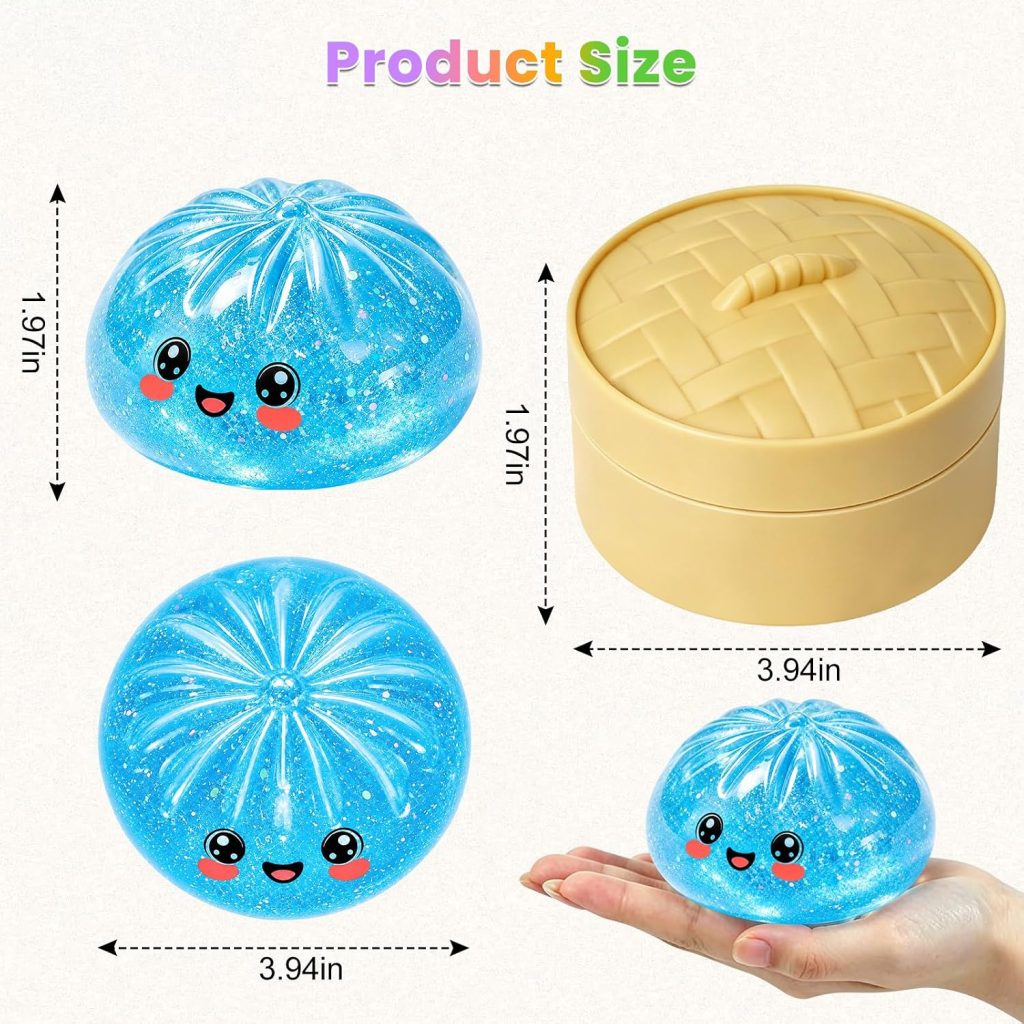 Glitter Dumpling Fidget Toy in a Steamer Box