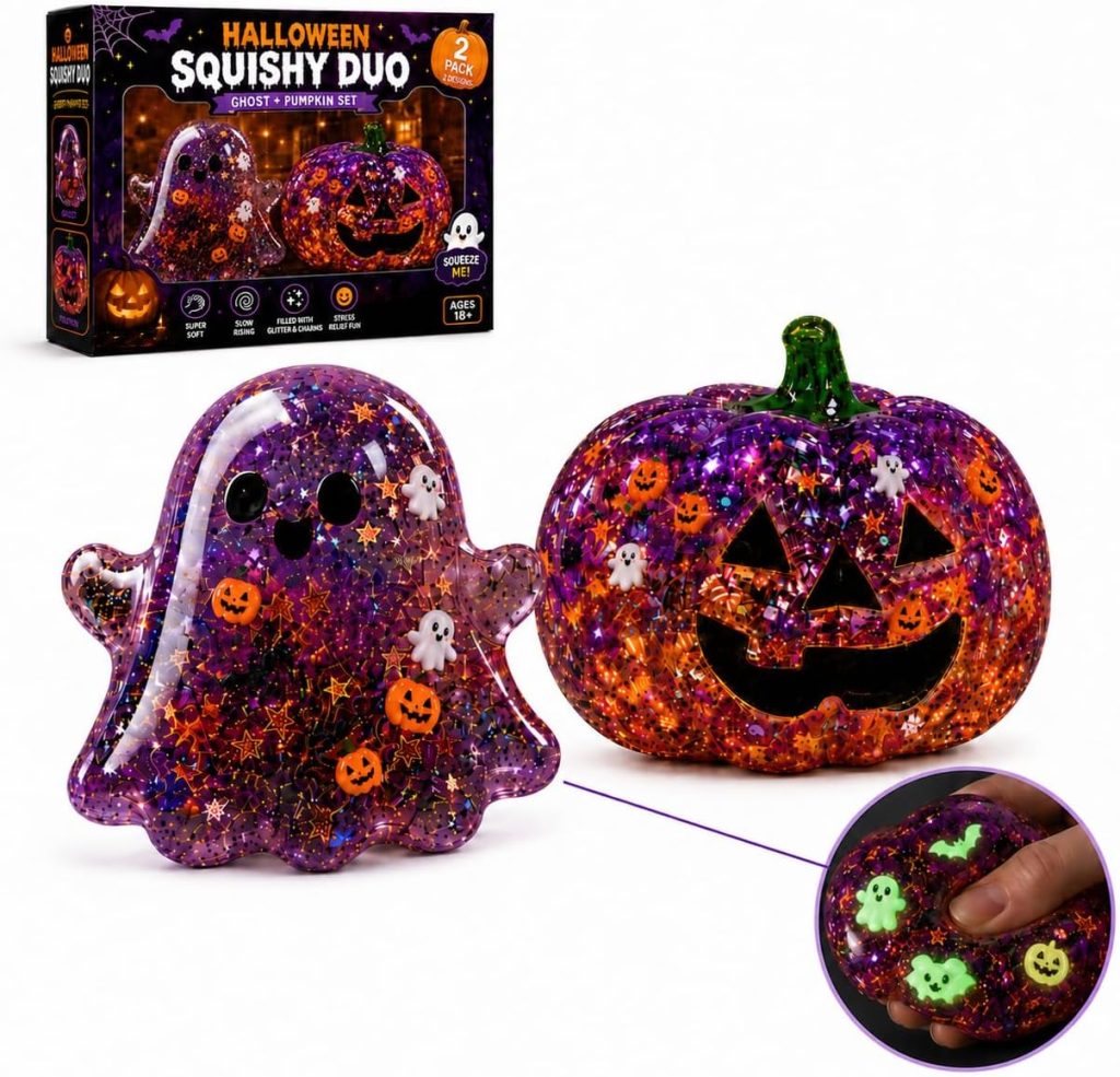 UXMDC 2 Pack Purple Ghost & Pumpkin Halloween Squishy Toys