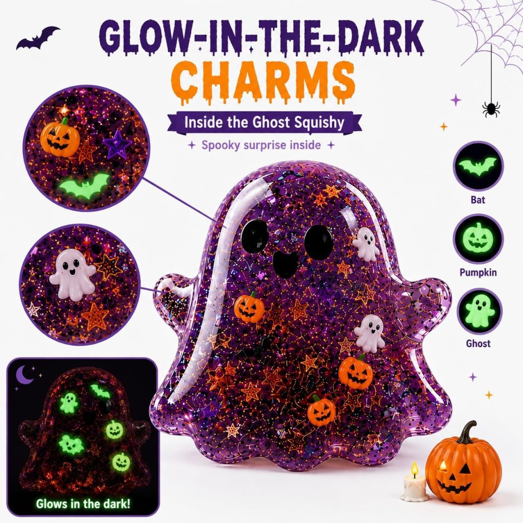 UXMDC 2 Pack Purple Ghost & Pumpkin Halloween Squishy Toys