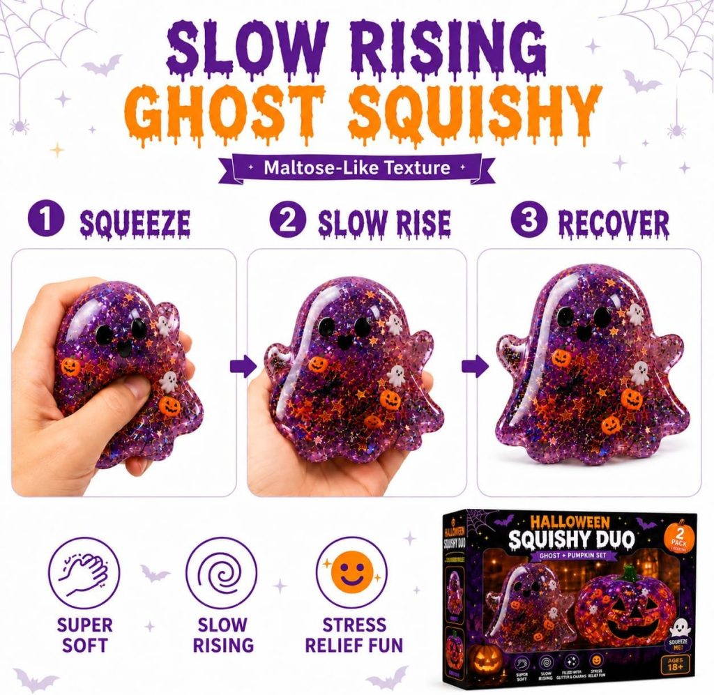 UXMDC 2 Pack Purple Ghost & Pumpkin Halloween Squishy Toys