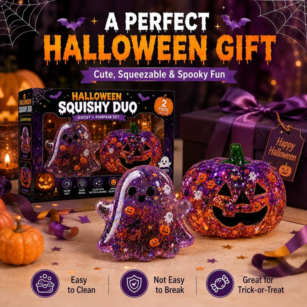 UXMDC 2 Pack Purple Ghost & Pumpkin Halloween Squishy Toys