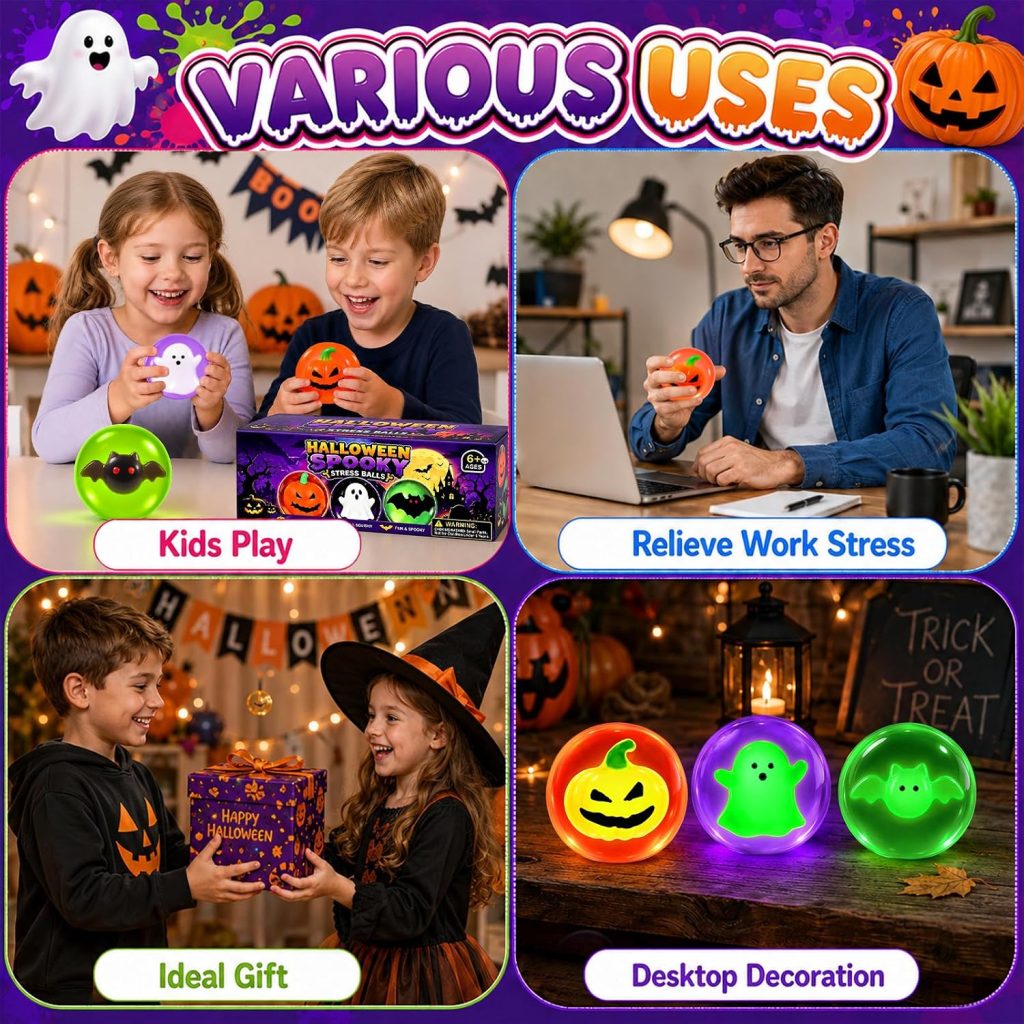 Celltestria 3 Pack Glow-in-the-Dark Halloween Stress Balls