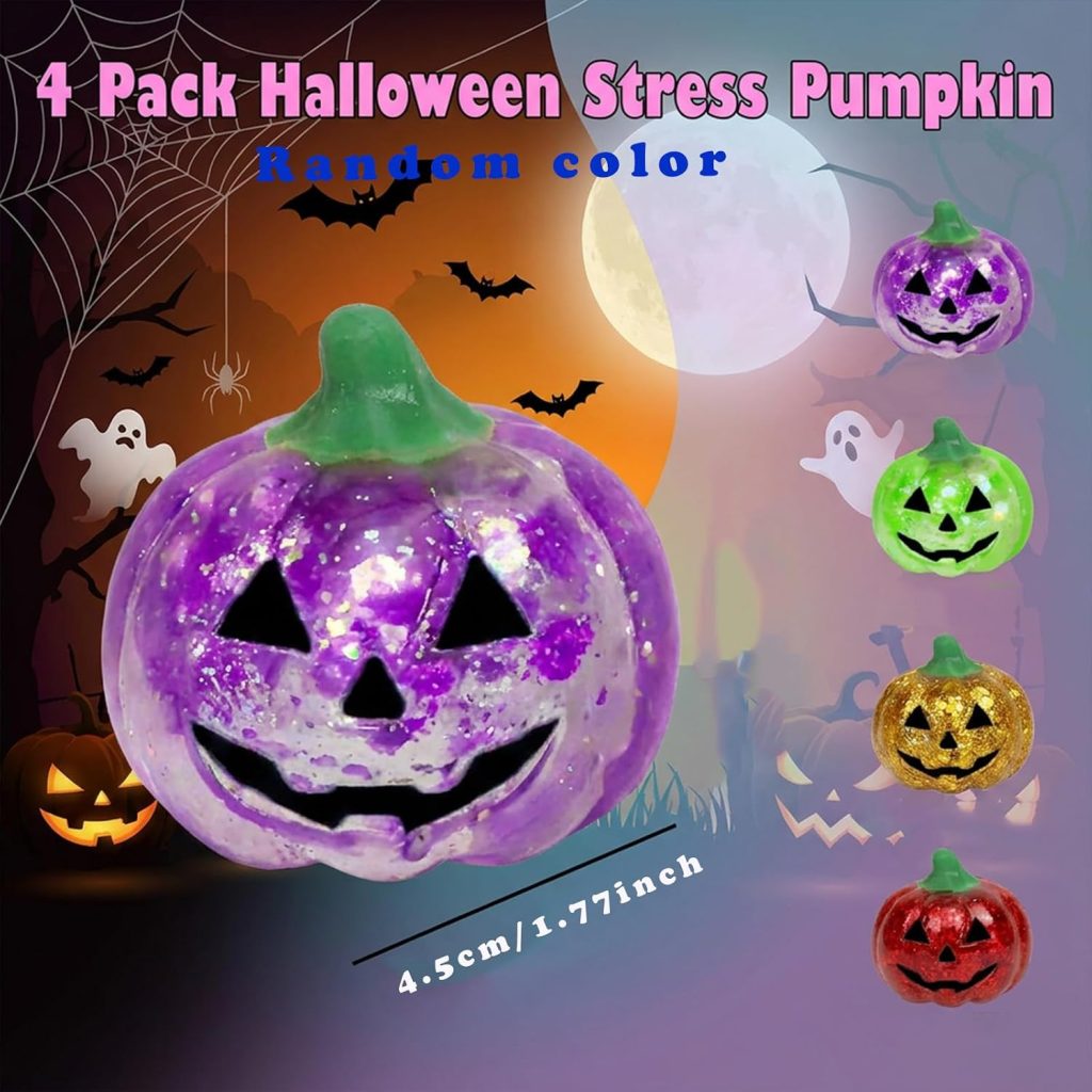 VOMAOK 4 Pack Halloween Glitter Pumpkin Squishy Toys