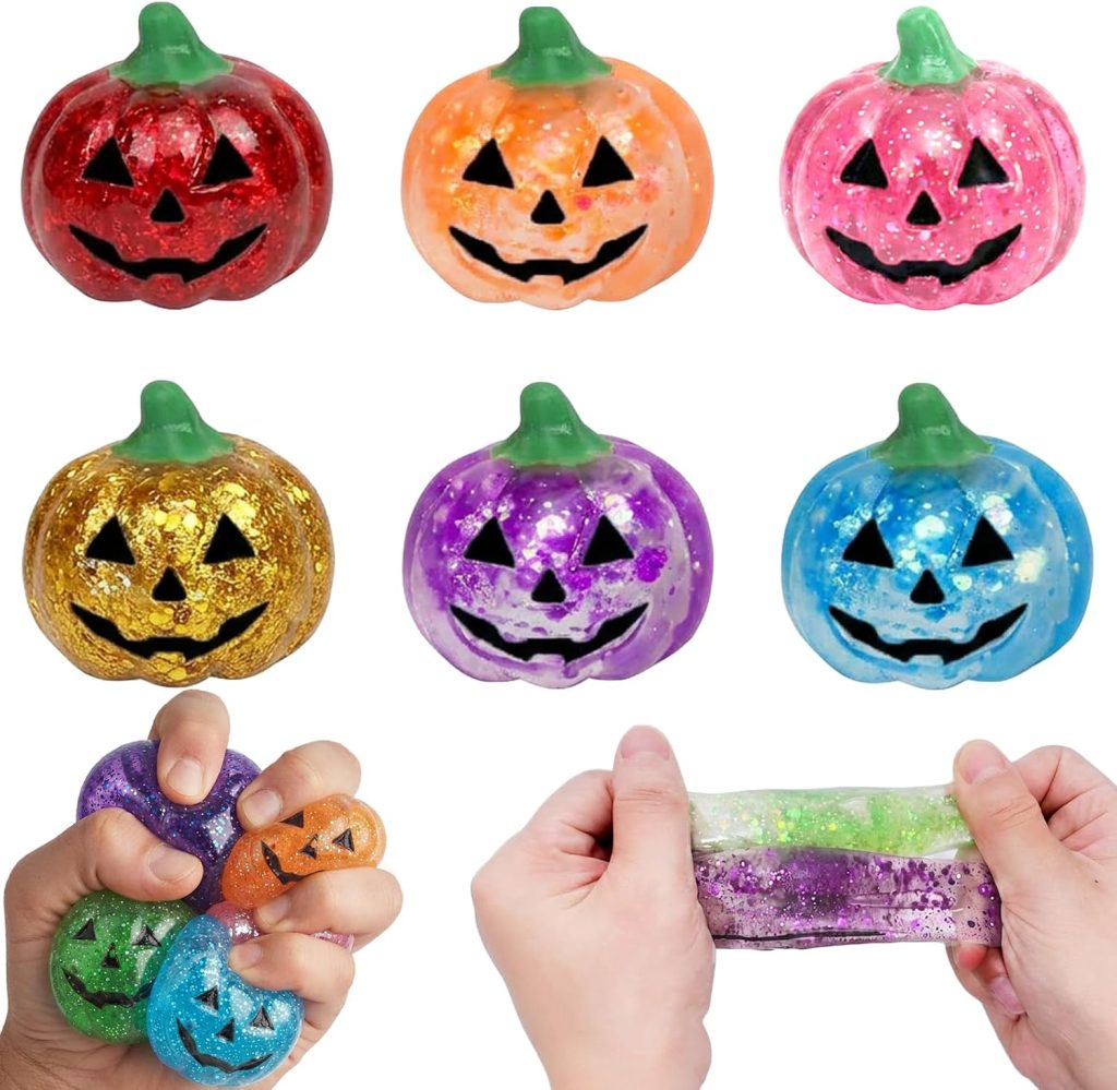 BANERLE 6 Pack Halloween Glitter Pumpkin Stress Balls