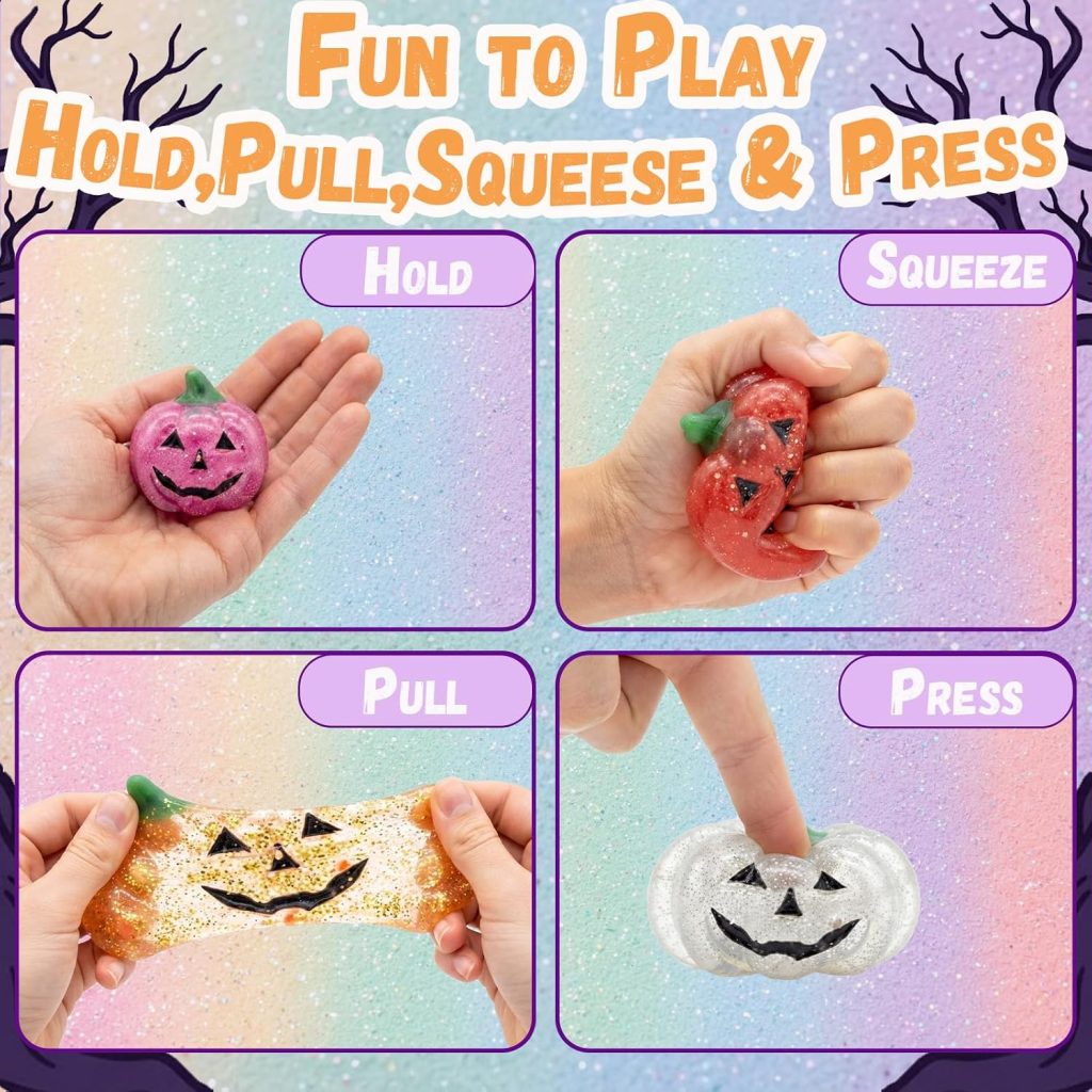 BANERLE 6 Pack Halloween Glitter Pumpkin Stress Balls