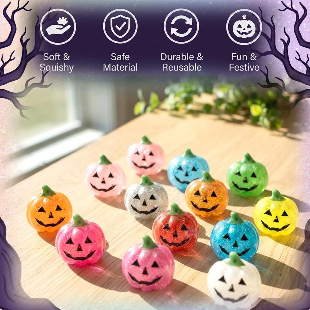BANERLE 6 Pack Halloween Glitter Pumpkin Stress Balls