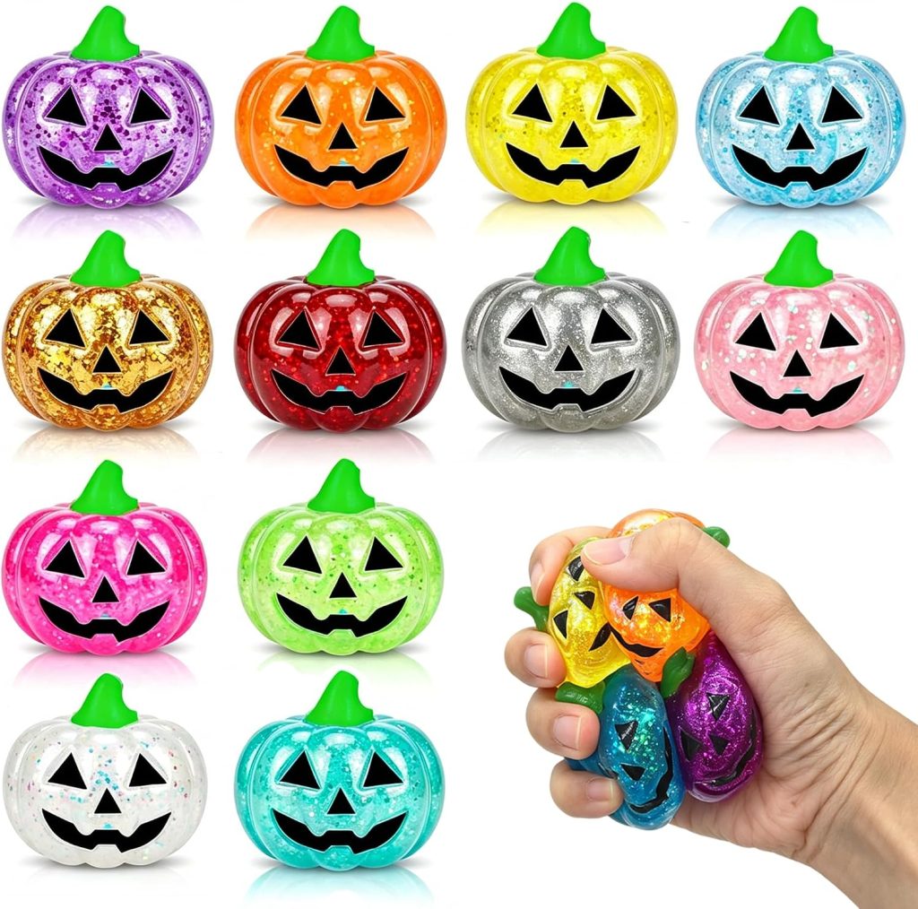 PAPEJOYYY 8 Pack Halloween Glitter Pumpkin Squishy Toys