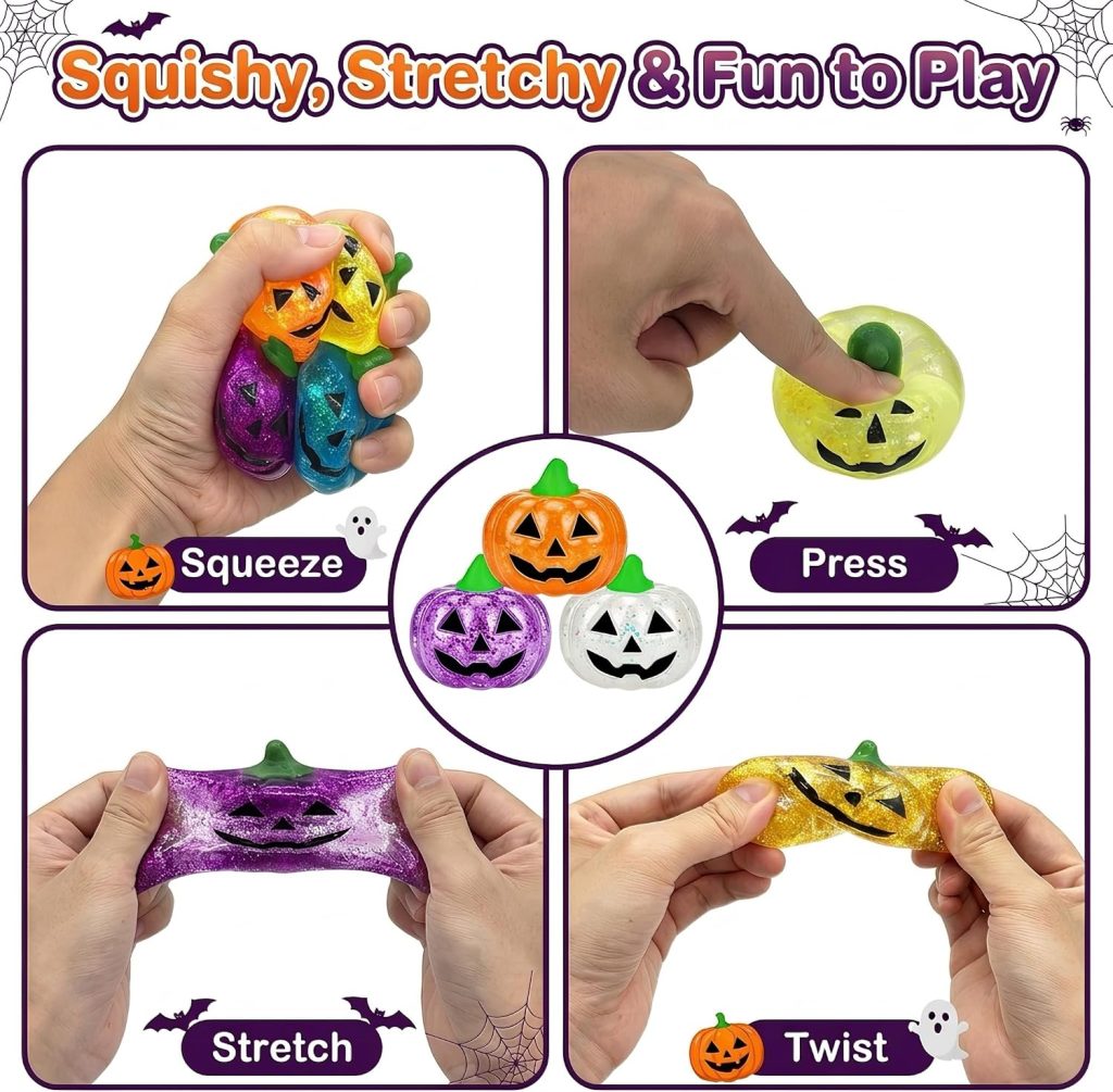 PAPEJOYYY 8 Pack Halloween Glitter Pumpkin Squishy Toys