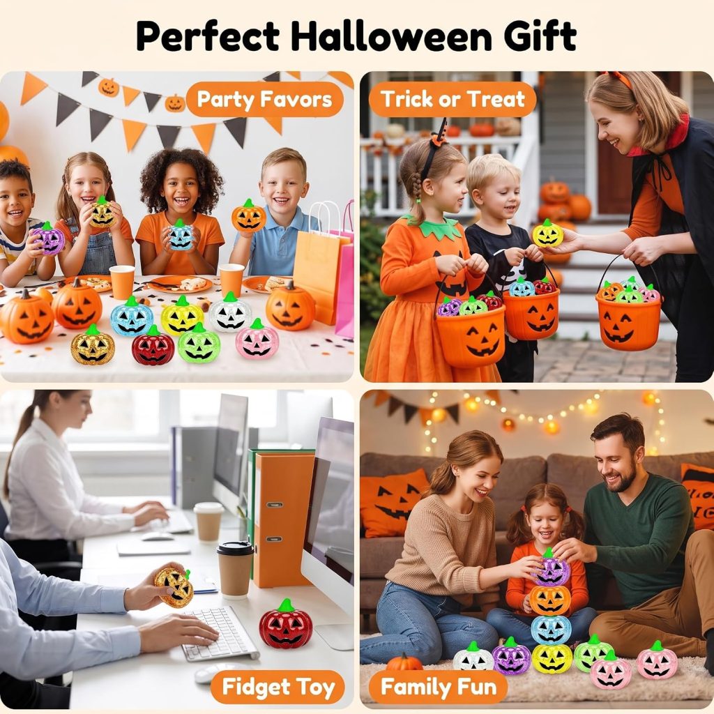 PAPEJOYYY 8 Pack Halloween Glitter Pumpkin Squishy Toys