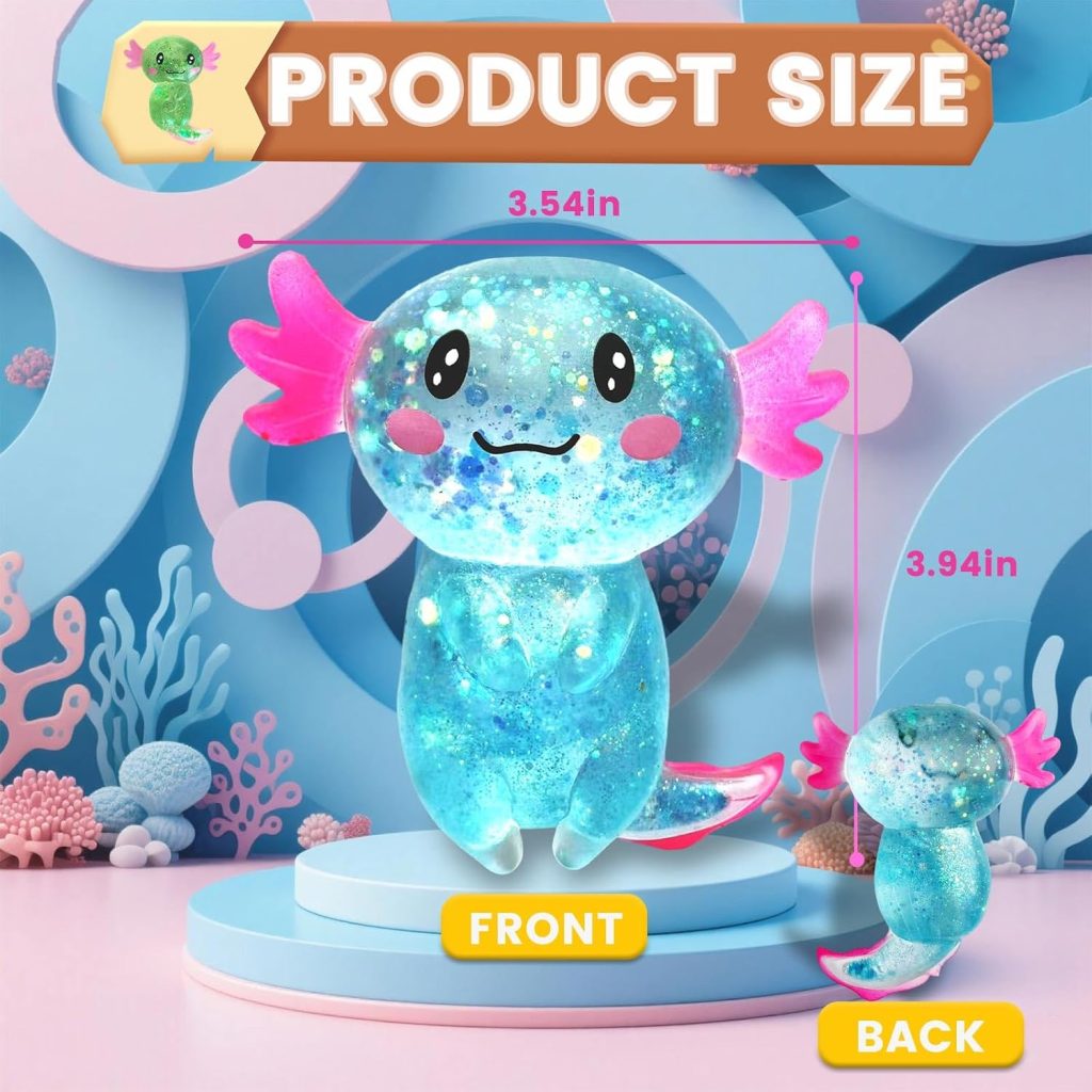Glitter Axolotl Squishy Toy for Stress Relief