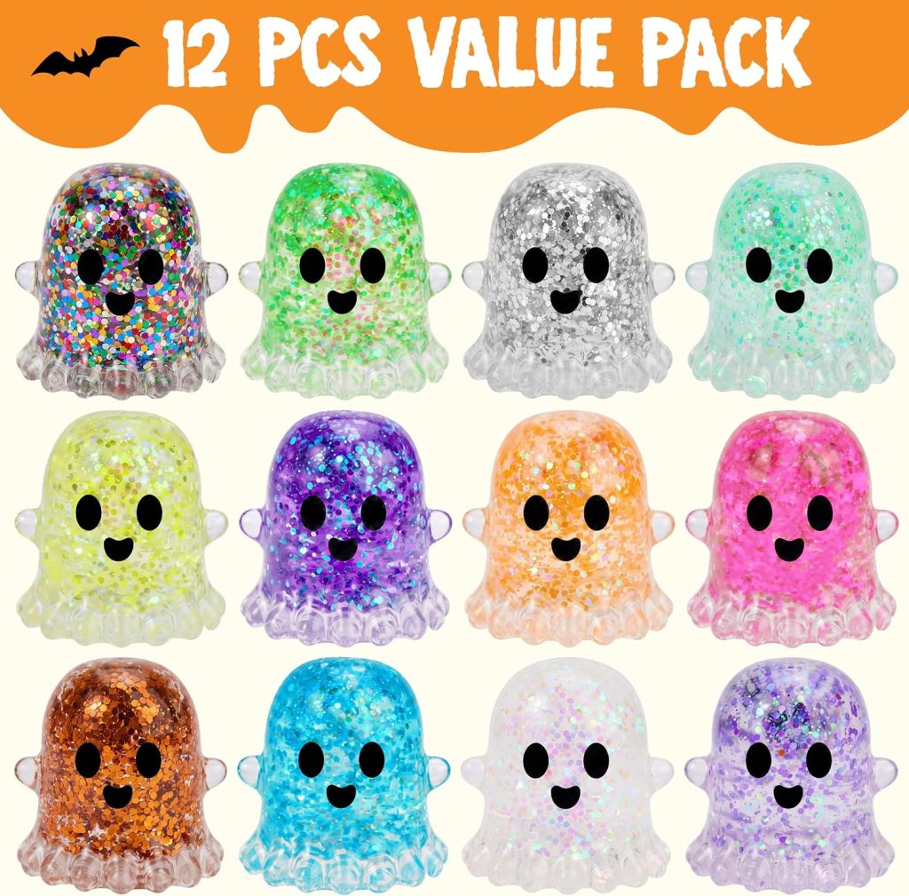 JOYIN 12 Pack Mini Glitter Ghost Squishy Toys