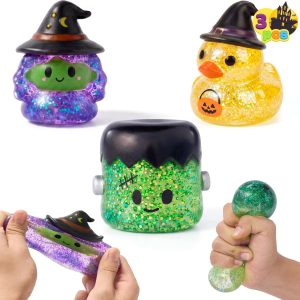 JOYIN 3 Pack Halloween Squishy Toys: Witch, Duck & Frankenstein