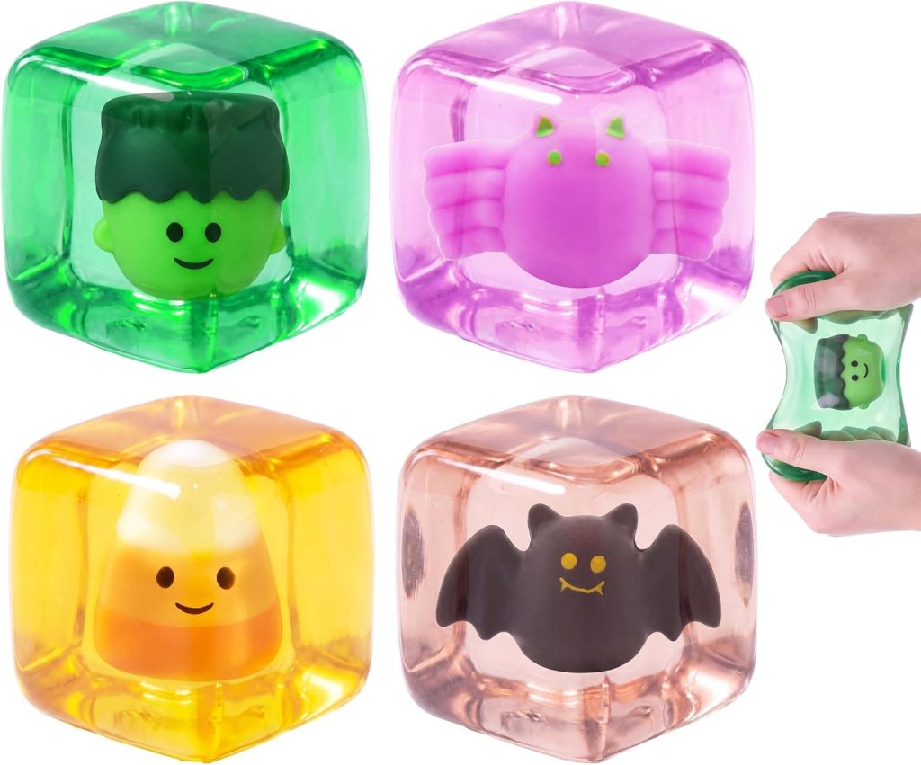 JOYIN 4 Pack Glow-in-the-Dark Halloween Stress Cubes