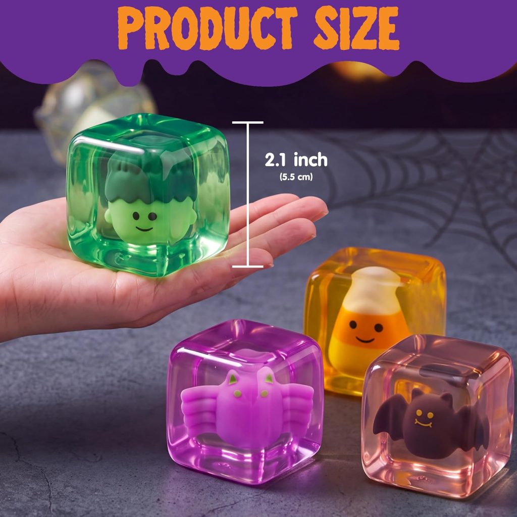 JOYIN 4 Pack Glow-in-the-Dark Halloween Stress Cubes