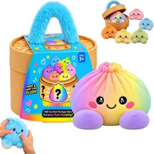 Mystery Rainbow Plush Dumpling Squishies, Cute Stuffed Dumpling Squishies Plushies, Christmas Collectible Stress Relief Gift with Simulated Steamer & Fuzzy Handle