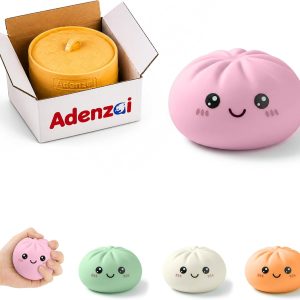 Mystery Squishy Dumpling Fidget Toy – 1 of 8 Collectible Bao Buns, Stretchy Squeeze Toy in Steamer Basket, Rare Golden Dumpling Chase, Kawaii Party Favor Gift for Kids Teens & Adults (8732-1E)