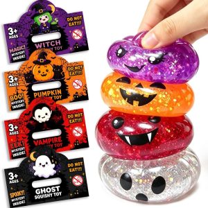 VKTEN 4 Pack Halloween Squishy Toys: Witch, Pumpkin, Vampire & Ghost